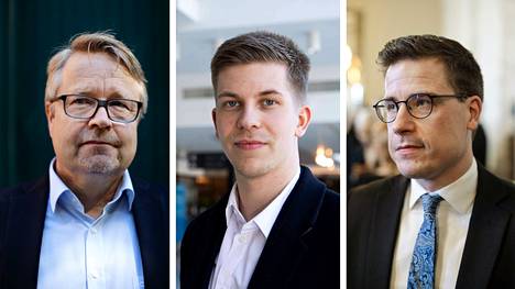Yleisradion hallituksen puheenjohtaja Matti Apunen sekä kansanedustajat Joakim Vigelius (ps) ja  Pekka Aittakumpu (kesk). 