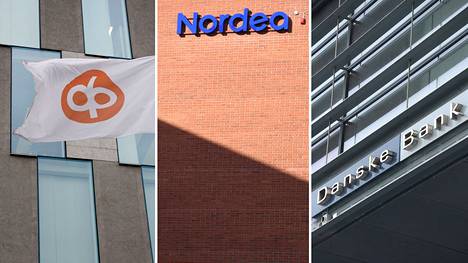Koronavirus aiheuttaa haasteita pankeille. Kuvassa OP-ryhmän, Nordean ja Danske Bankin rakennuksia Helsingissä.