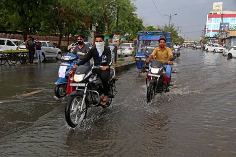 Water flooded the streets of the city of Beawar in India on June 2, 2021.