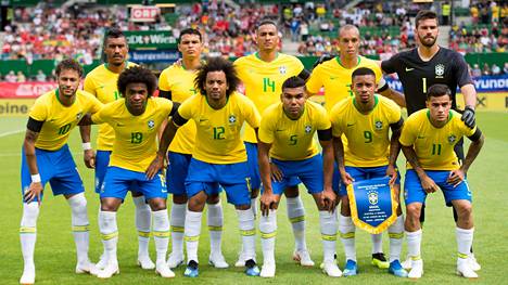 Brasilian maajoukkue kesäkuussa Itävaltaa pelatussa maaottelussa.