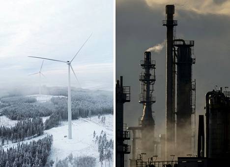 Suomen tärkein vahvuus vetyinvestointien houkuttelussa on halvan, puhtaan sähkön saatavuus. Kuvan tuulipuisto sijaitsee Humppilassa. Puhtaalle vedylle on kova kysyntä muun muassa kemianteollisuudessa. Kuvassa maailman suurin kemianteollisuuden keskittymä, BASF:n Ludwigshafenin-tehtaat Saksassa.