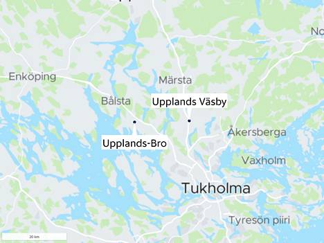 Räjähdyspaikat sijaitsevat Tukholman luoteispuolella.
