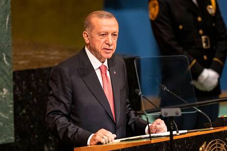 Turkin presidentti Recep Tayyip Erdoğan puhui YK:n yleiskokouksessa New Yorkissa tiistaina.