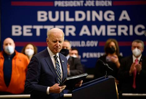 Yhdysvaltain presidentti Joe Biden puhui perjantaina Carnegie Mellon- yliopistossa Pennsylvanian Pittsburghissa.