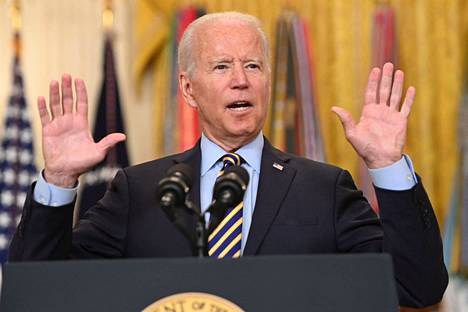Yhdysvaltain presidentti Joe Biden puhui Afganistanin tilanteesta Valkoisessa talossa torstaina 8. heinäkuuta.
