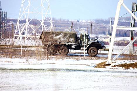 Venäjän sotilaskalustoa Belgorodissa lähellä Ukrainan rajaa helmikuussa 2022.