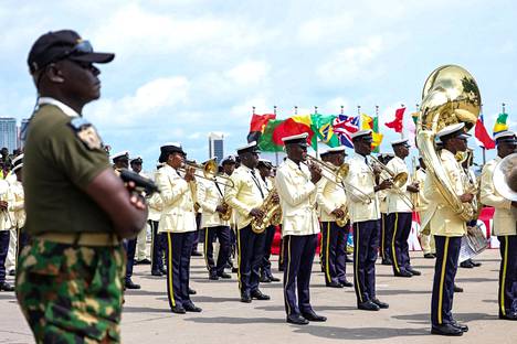 The Nigerian Navy Band celebrated the opening of Africa's largest oil refinery and a fleet review on May 22 in Lagos.