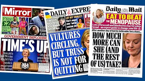 The Daily Mirrorin, Daily Expressin ja Daily Mailin etusivut.