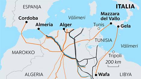 Algeria on Afrikan suurin kaasunviejä. Kaasuputkia kulkee Italian Sisiliaan ja Espanjaan. 