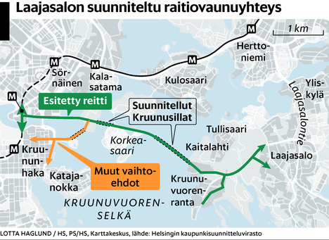 Kruunusillat voisivat kytkeytyä Hakaniemeen – raitiovaunut tavoittaisivat  eniten matkustajia - Kaupunki 