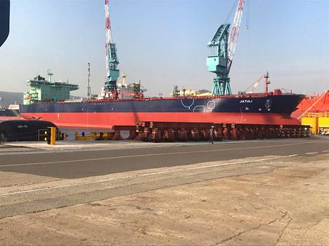 The tanker Jatuli at a shipyard in South Korea.
