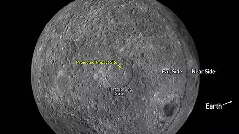 Arvioitu törmäyspaikka on Hertzsprungin kraatterin sisällä, Kuun sillä puolella joka ei näy Maahan (Far Side). 