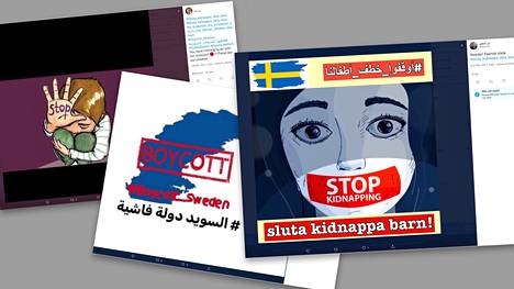 Twitterissä kiertävissä kuvissa ja viesteissä vaaditaan Ruotsia ”lopettamaan lasten sieppaukset”.