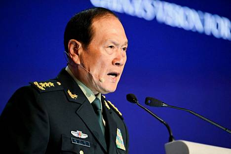 Kiinan puolustusministeri Wei Fenghe piti sunnuntaina puheen Aasian turvallisuuskokouksessa.