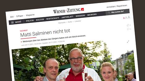 Wiener Zeitung oikaisi virheellisen kuolinuutisen Matti Salmisesta. Logossa luki kuvakaappauksen hetkellä yhä ”muistokirjoitus”.