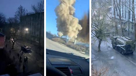 Sosiaalisessa mediassa jaetuilla videoilla näkyy sotilasajoneuvoja ja Venäjän iskujen aiheuttama bensa-aseman räjähdys Hersonissa.