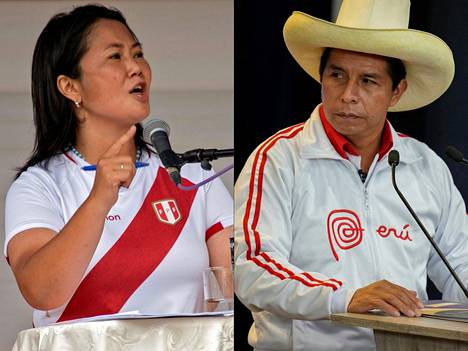 Keiko Fujimori (vas.) ja Pedro Castillo ovat ehdolla presidentinvaaleissa, joiden voittajasta tuskin tulee suosittua kansan keskuudessa.