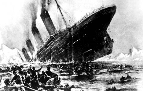 Titanic törmäsi jäävuoreen ja upposi matkalla Amerikkaan huhtikuussa 1912. Aikalaisen piirros.