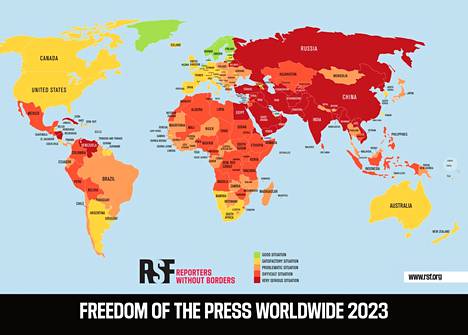 Kansainvälisessä lehdistönvapausvertailussa on mukana 180 maata ja aluetta. Parhaiten lehdistönvapaudessa pärjää Norja ja huonoiten Pohjois-Korea.
