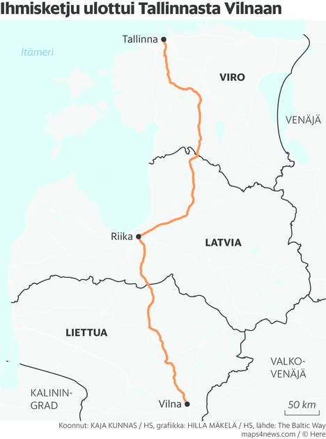 600 kilometrin ihmisketju yhdisti Ivin, Marekin ja Indren, kun he nousivat  uhmaamaan Neuvostoliiton sortoa vuonna 1989: HS palasi Baltian tielle  tapaamaan osallistuneita - Ulkomaat 