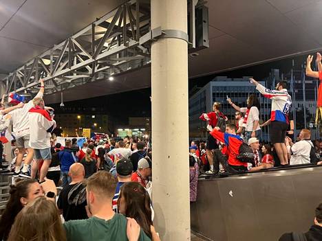 The Czech fans started the party outside the arena.