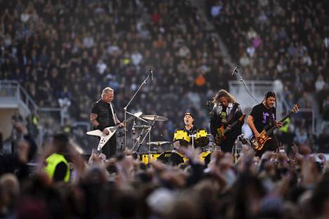 Metallica singer and guitarist James Hetfield (left), drummer Lars Ulrich, lead guitarist Kirk Hammett and bassist Robert Trujillo.
