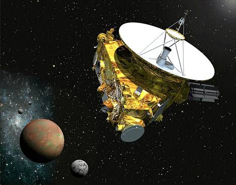 Taiteilijan näkemys Nasan avaruusluotain New Horizonsista.