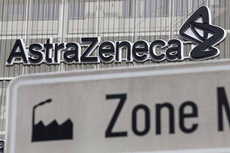 Brittiläis-ruotsalaisen lääkeyhtiö Astra Zenecan kyltti yhtiön Belgian pääkonttorin seinässä.