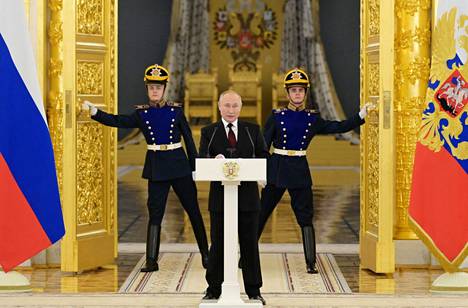 Venäjän presidentti Vladimir Putin puhui diplomaattien tilaisuudessa Moskovan Kremlissä keskiviikkona.