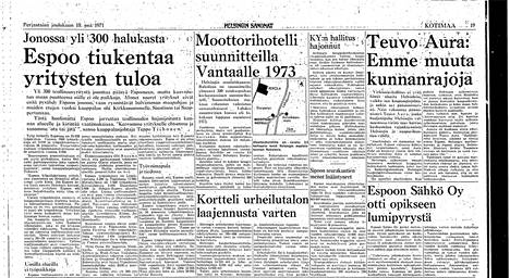 Helsingin Sanomat kertoi perjantaina 10. joulukuuta 1971 pikku-uutisessa Vantaalle suunniteltavasta moottorihotellista. 