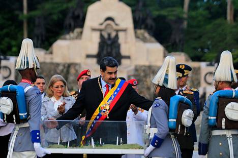 Venezuelan presidentti Nicolas Maduro otti osaa Carabobon taistelun 198-vuotismuistojuhlaan maanantaina Venezuelassa.
