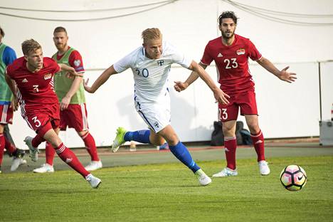 Joel Pohjanpalo voi päästä taistelemaan Liechtensteinia vastaan Kansojen liigassakin. Kuva Turusta 7. kesäkuuta.