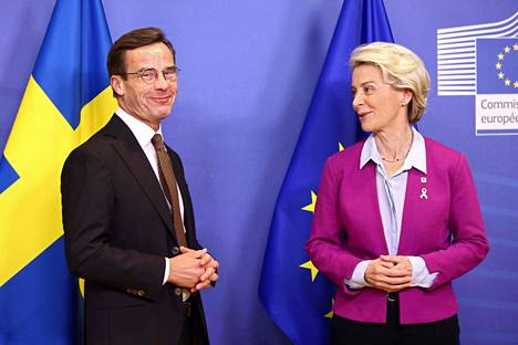Ruotsin pääministeri Ulf Kristersson ja Euroopan komission puheenjohtaja Ursula von der Leyen tapasivat lokakuussa Brysselissä.