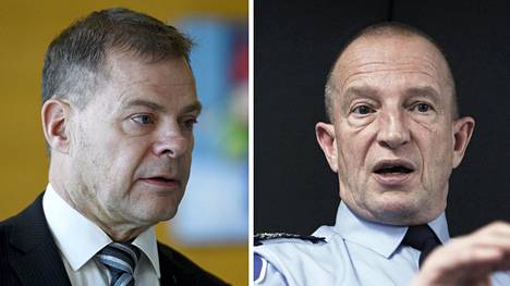 Keskusrikospoliisin virasta pidätetty päällikkö Robin Lardot (vas.) ja Helsingin eläköitynyt poliisikomentaja Jukka Riikonen.