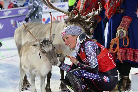 Mikaela Shiffrin already has four award reindeer for Levi's slalom.  The first of these, this 2013 reindeer, was named Rudolph.