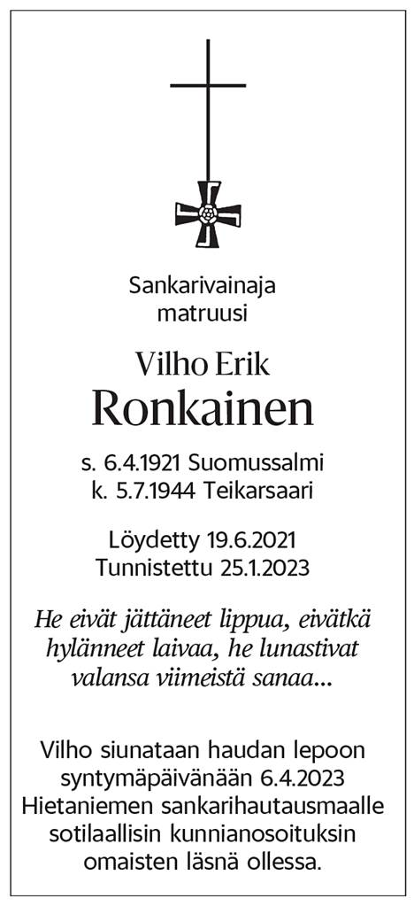 Death announcement in Helsingin Sanomat.