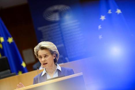 Euroopan komission puheenjohtaja Ursula von der Leyen puhui keskiviikkona EU-parlamentissa Belgian pääkaupungissa Brysselissä.