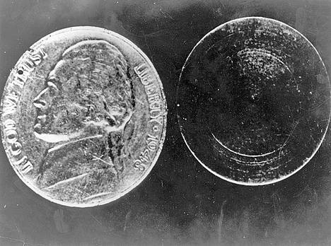 The KGB sent instructions to Reino Häyhänen, an agent of Ingrian background who worked in the United States, on microfilm, which was hidden inside this hollow five-cent coin.