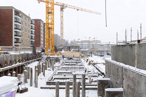 Asuntojen perustuksia rakennettiin tammikuussa Tampereella.