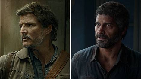 Vasemmalla Pedro Pascalin näyttelemä Joel, oikealla The Last of Us Part 1 -pelin Joel.
