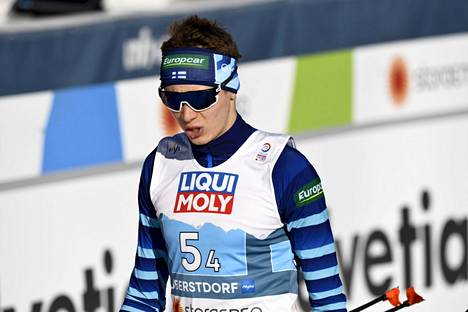 Eero Hirvonen oli parhaana suomalaisena 20:s yhdistetyn maailmancupin kilpailussa Klingenthalissa. Kuva Oberstdorfin MM-kisoista viime keväältä.