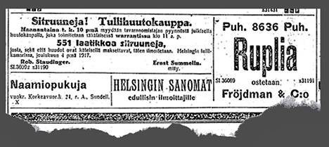 Announcements from the front page of Helsingin Sanomat on December 7, 1917.