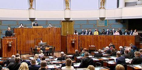 Jussi Halla-aho puhui eduskunnan täysistunnossa keskiviikkona.
