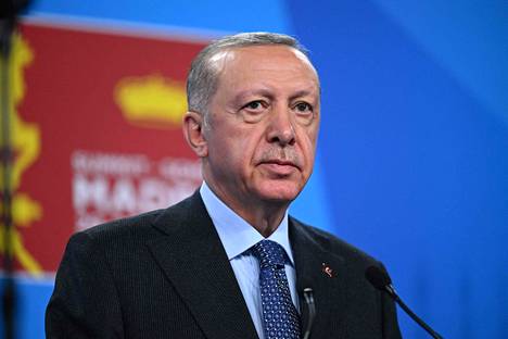 Turkin presidentti Recep Tayyip Erdoğan piti medialle tiedotustilaisuuden Naton Madridin huippukokouksessa 30. kesäkuuta. 