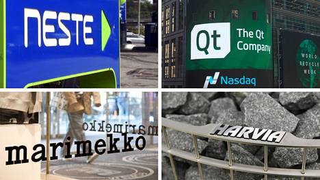 Qt Groupin, Marimekon ja Harvian osakkeiden hinnat nousivat viime vuonna selvästi Helsingin pörssissä. Nesteen hinta puolestaan laski.