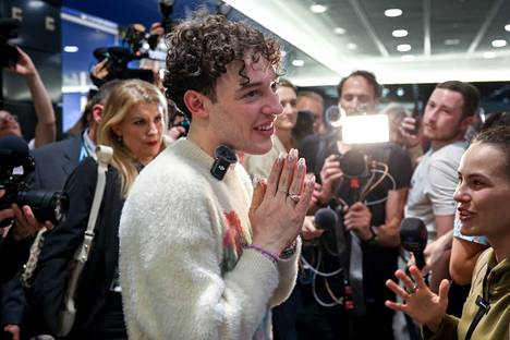 Eurovision winner Nemo, representative of Switzerland, met fans and journalists at Zurich airport after the games.