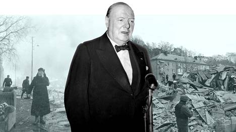 Britannian pääministeri Winston Churchill piti toisen maailmansodan jälkeen puheen Euroopan nuorisolle. Vasemmalla pommitusten tuhoja Helsingissä talvella 1939 ja oikealla Kiovassa maaliskuussa 2024.