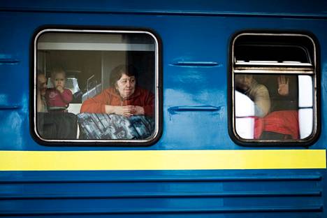 Refugees leaving for Poland from Lviv railway station in western Ukraine in March 2022.