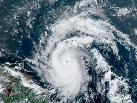 US Meteorological and Oceanic Organization satellite image of Hurricane Beryl approaching the Caribbean on June 30.