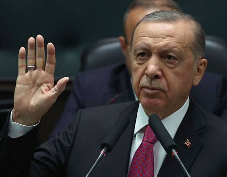 Turkin presidentti Recep Tayyip Erdoğan puolueensa kokouksessa lokakuussa.